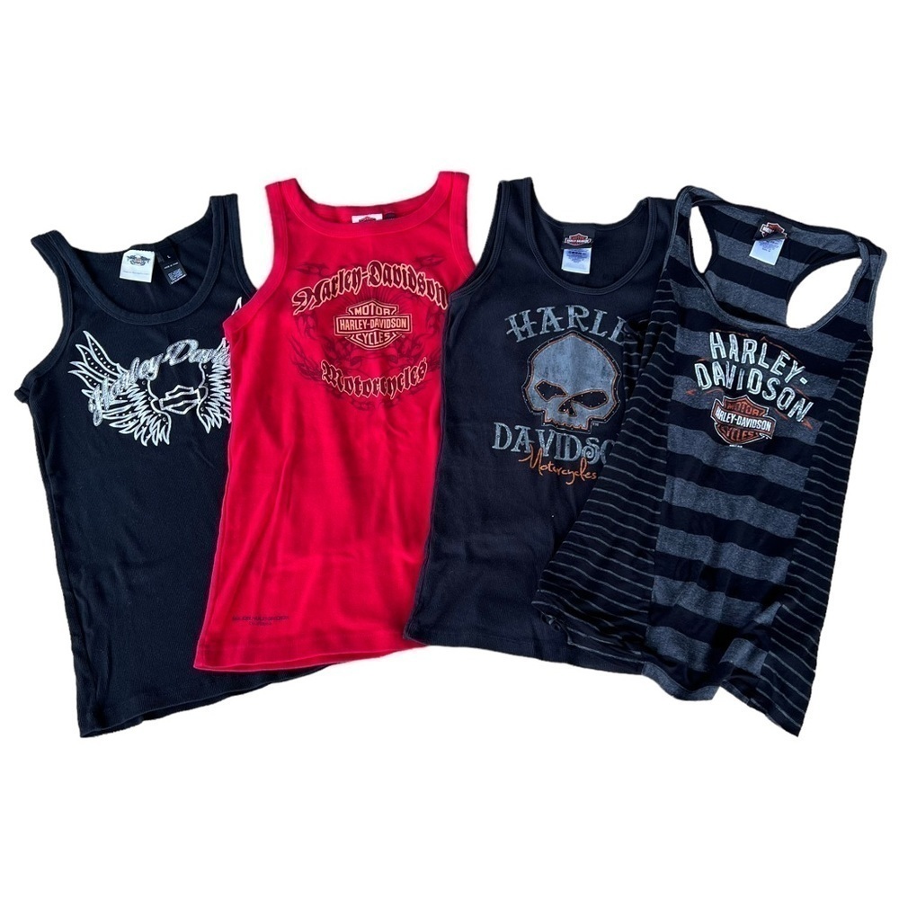 Harley-Davidson Blingy Tank Top Bundle 4 Tanks Med Large Rhinestone Black Red